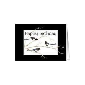  Happy Birthday, Magpie Family , Bird Collection Card 