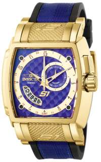 Invicta Mens S1 Touring Sport Swiss GMT 18K Gold Plated Case Blue Dial 