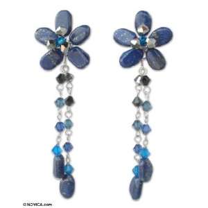  Blue Lapis Lazuli Floral Dangle Earrings, Blue Bouquet 0 