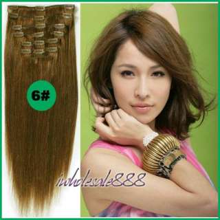 18 26clip in human hair extensions #6 chestnut 70g  