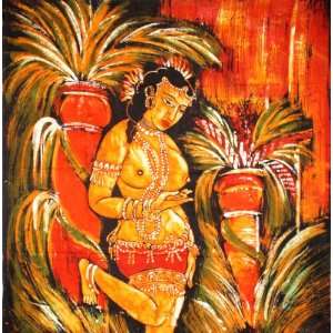  Lady from the Ajanta Caves   Batik Painting On Cotton 