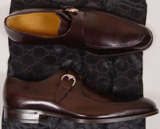 GUCCI SHOES $890 DK BROWN REVERSE STITCH LOGO CHARM BUCKLED MONKSTRAP 