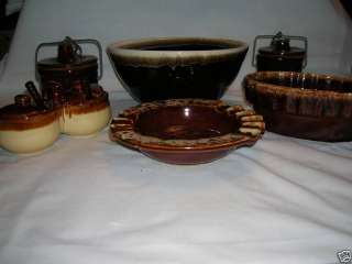 Lot of 6 brownware items   bowl, crock, planter, etc.  