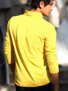wholesale Fashion V collar Solid Color Long Sleeve Tee Yellow