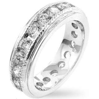 Silver tone Rhodium Plated Band Ring w/clear CZs 5.4g  