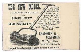 Antique print advertisement. The New Model reel lawn mower. Chadborn 