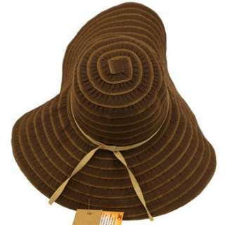 UPF 50 Sun Beach Hat Floppy Ribbon Fold Packable Brown  