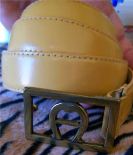 Etienne Aigner Butter Yellow Leather Trouser Dress Belt Brass Logo New 