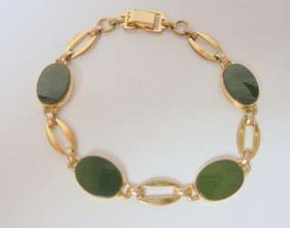 VINTAGE Chinese A GRADE Imperial Jade Nephrite Gold Filled Bracelet 