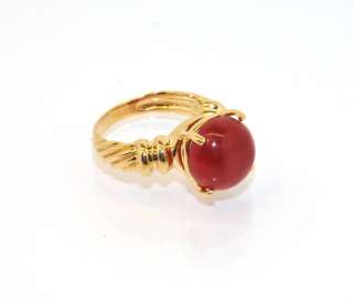 Technibond Red Carnelian Twisted Ring 14K Yellow Gold Clad Silver 925 