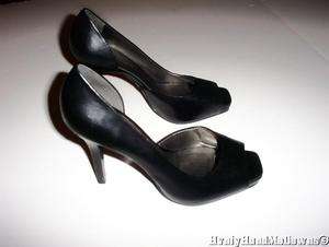 Jessica Simpson 7B Womens Pumps Open Toe Heels Leather Black  