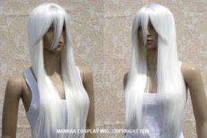 28* LONG Straight Silvery White HAIR wig/COSPLAY  