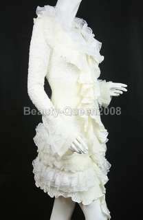 LACE RUFFLE Cardigan LONG Sweater Dress White size 8 12  