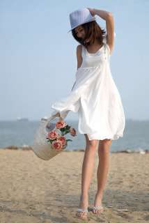 1006 Japanese Summer Beach White Cotton Dress XS S M L  