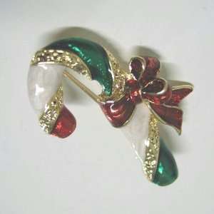    Gold Plating Base Metal Christmas Candy Cane Brooch Jewelry