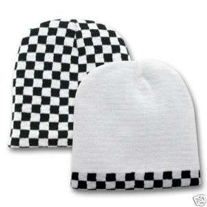 Black White Checkered Flag Beanie Knit Cap Skully Hat  