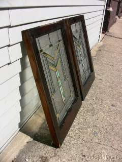 Pair of Arts & Crafts Stained Leaded Glass Windows Privacy Window 