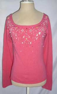 BEBE Pink 100% Cashmere Boat Neck Beaded Embellished Sweater Top Shirt 