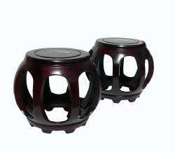 Pair Chinese Red Brown Stain Inlay Barrel Stools s1020  