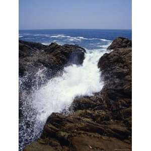 Ocean Waves Crashing Onto Rocks Flow Inland Causing Erosion, Australia 