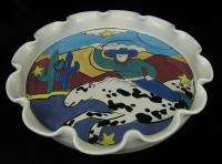 Signed WFW Cowboy Horse Western Art Pottery Wall Tray  