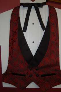 RETRO/VINTAGE TUXEDO VEST WITH WESTERN BOW TIE RED/BLACK MENS SMALL 