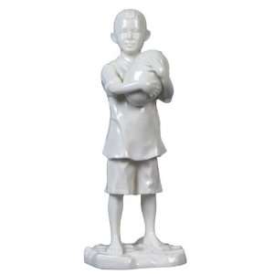  6 inch All White Porcelain Oriental Youth Holding a 