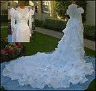 White Modern Wedding Dress Off Shoulder LONG Detachable Ruffled Train 