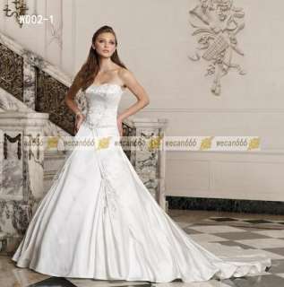 Strapless A line Wedding Dress Embroidered Custom New 395 Satin Bridal 