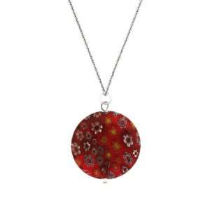   Creations Sterling Silver Dark Red Venetian Glass Necklace Jewelry