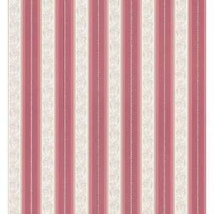   Cameo Rose IV Scroll Stripe Wallpaper, 20.5 Inch by 396 Inch, Red