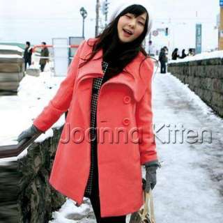 Korea Women Fashion Single Breasted Turtleneck Wool Jacket Coat 