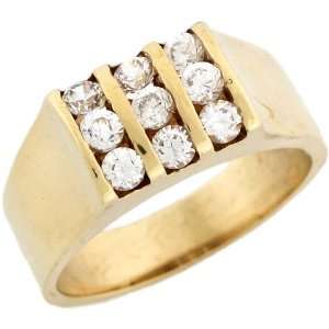   Yellow Gold Mens Rectangle Ring with Channel Set Round Cut CZ Jewelry