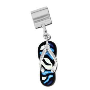  24mm Blue Mother of Pearl Flip Flop Charm   Sterling 