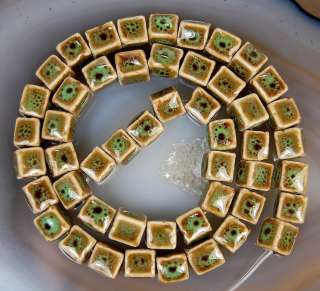 7mm Green Ceramic Cube Beads 50pcs  