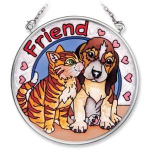  Amia Hand Painted Glass Suncatcher with Cat and Dog Design 