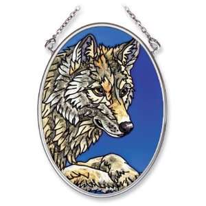 Amia 5528 Hand Painted Glass Suncatcher with Wolf Design, 3 1/4 Inch 