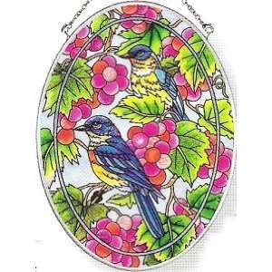 Amia Hand Painted Glass Suncatcher with Bluebird and Grapevine Design 