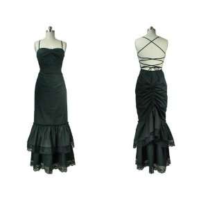  Black Victorian  Gothic Lace Fishtail Design Dress L 