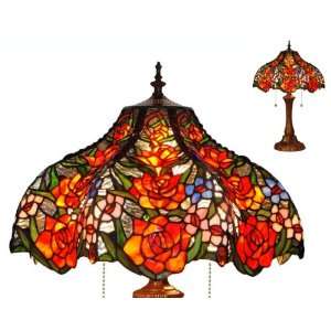  AMORA Lovely Red Roses Stained Glass Tiffany Style Table 