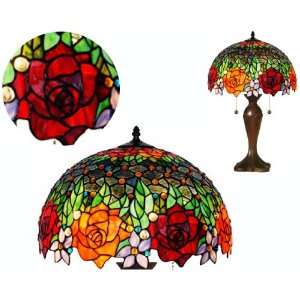 AMORA Stunning Roses Stained Glass Tiffany Style Table Lamp Zinc Alloy 