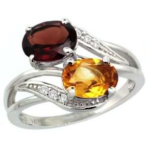 Gold ( 8x6 mm ) Double Stone Engagement Citrine & Garnet Ring w/ 0.07 