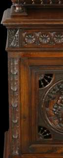 Antique Chestnut Highly Carved French Brittany Style Buffet Server 
