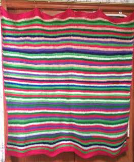Vtg Colorful Striped Hand Knit Blanket / Afghan 62 X 57  