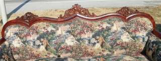 Late 1800s Flame Mahogany Carved Empire Sofa  