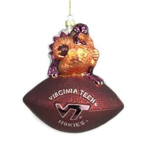 Virginia Tech Hokies NFL Blown Glass Football Holiday Tree Ornament 6 