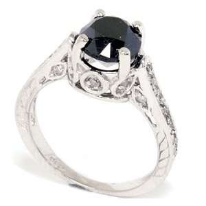 69CT Black Diamond Vintage Style Engagement Ring 14K White Gold SZ 