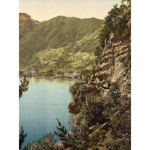  Vintage Travel Poster   Brunnen from Axenstrasse Lake Lucerne 