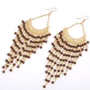   Brown Beads Chain Tassels Hook Chandelier Dangle Earrings Jewelry