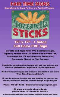 MOZZARELLA STICKS Concession Sign   Rectangle PVC Full Color Laminated 